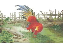 Схема вышивки бисером «Петух во дворе» (В1)