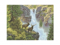 Схема вышивки бисером «Олени у водопада» (A1)